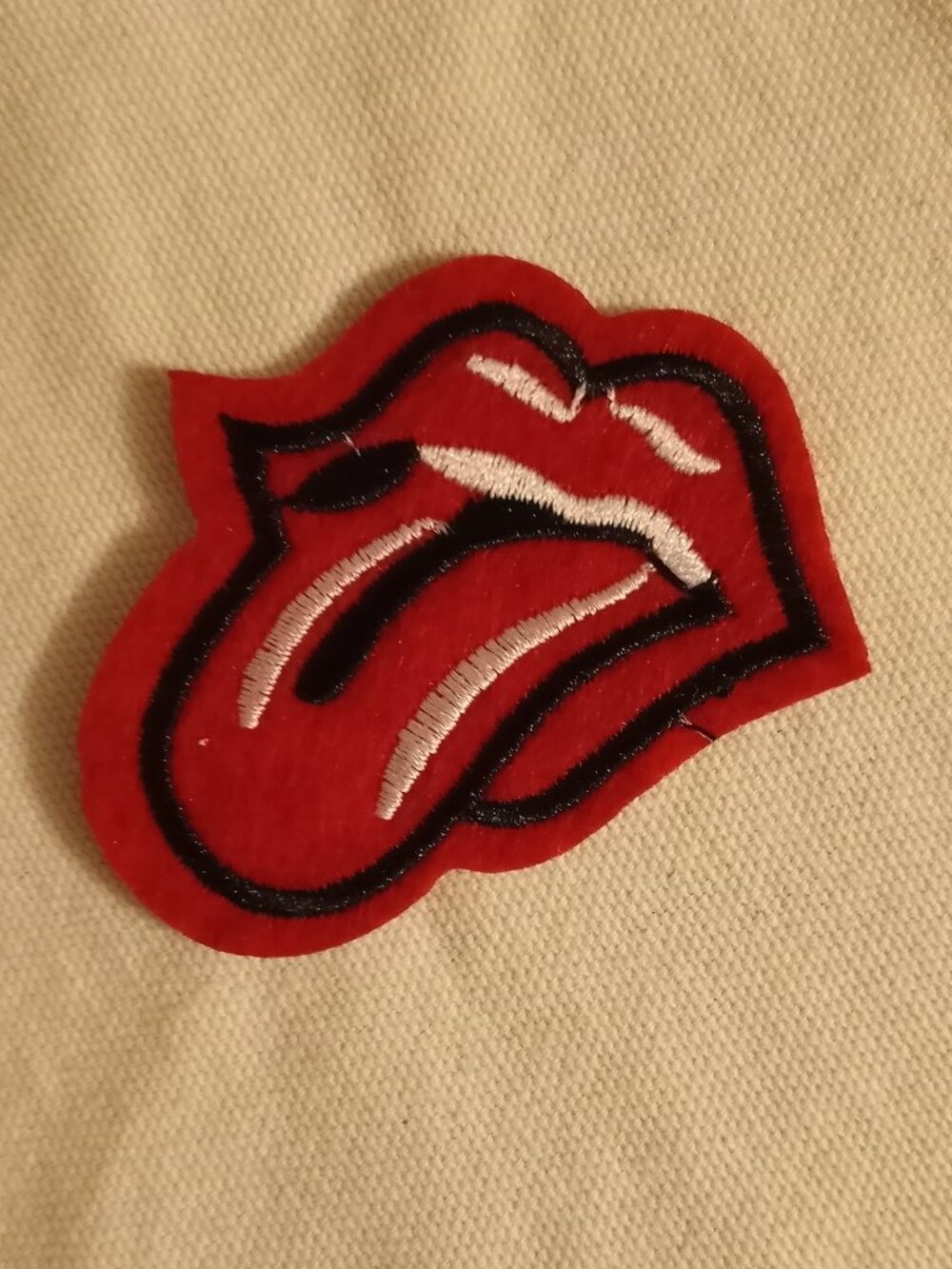 The Rolling Stones logo lips and tongue die cut embroidered patch